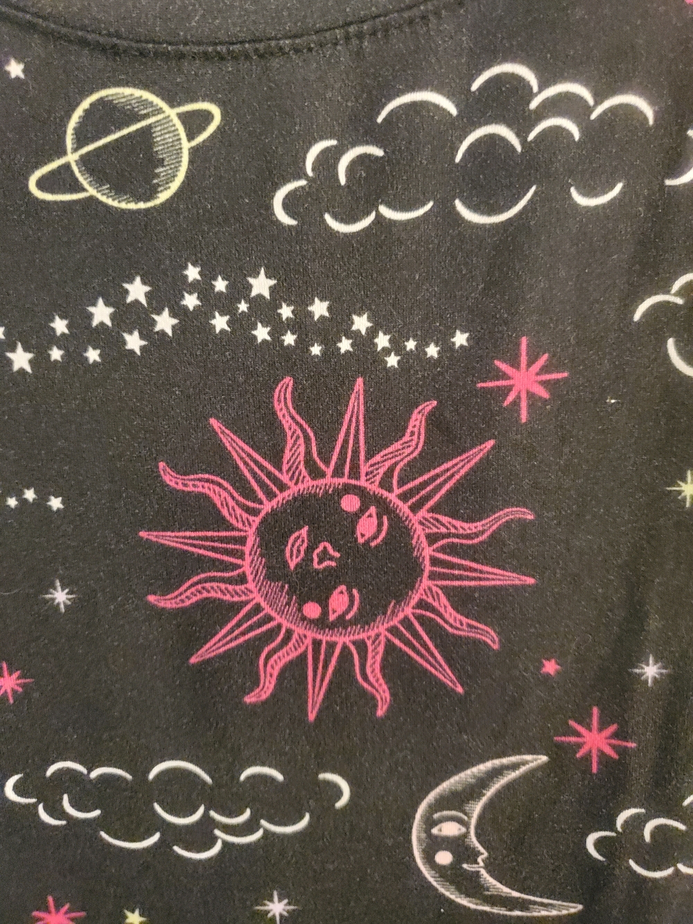 Joyspun Women's Black Nightshirt with Pink Sun & Celestial Print - Picture 6 of 13